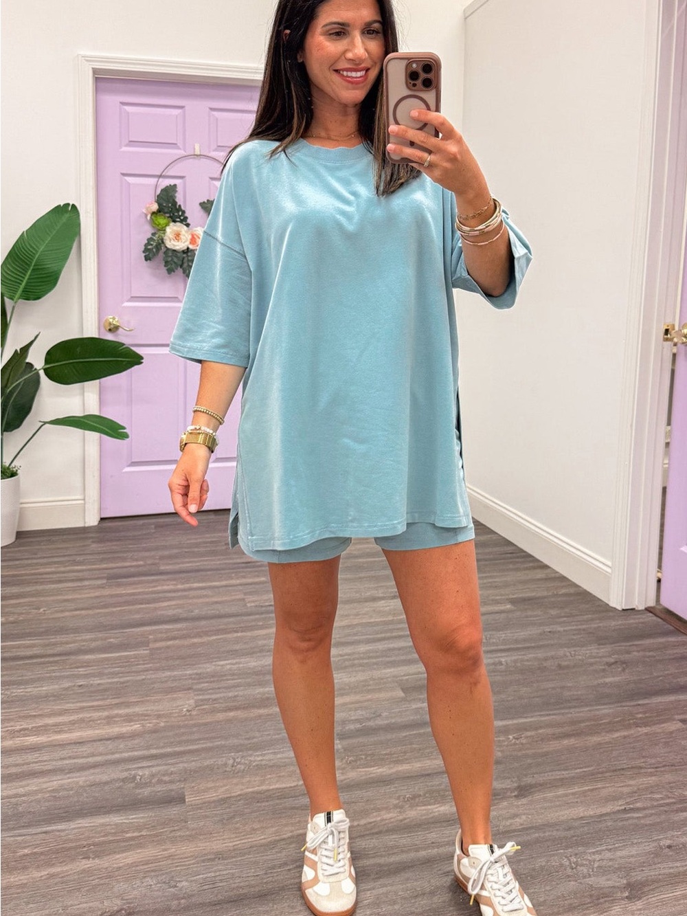 Relaxed Fit Short Set in Light Blue - Women